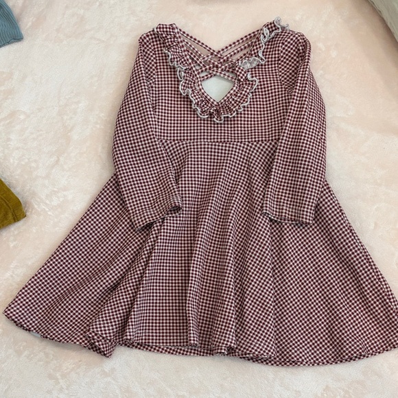 SweetHoney Burgundy Checkered Kids Dress - Picture 3 of 4